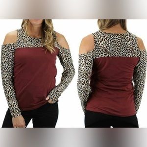 Sunshine & Rodeos Leopard Print Cold Shoulder Top Size 3XL